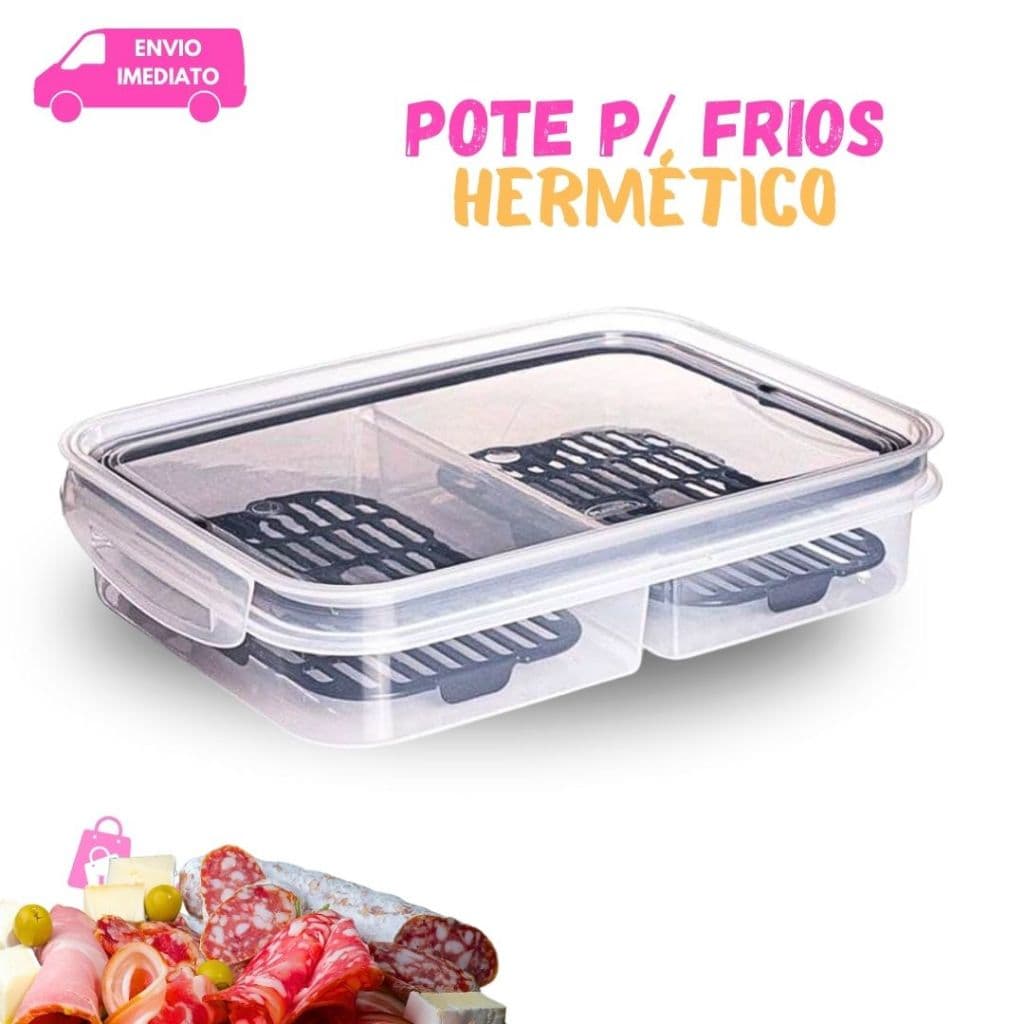 Pote Hermético 2 Divisórias Porta Frios C/ Escorredor Para Cozinha Organização
