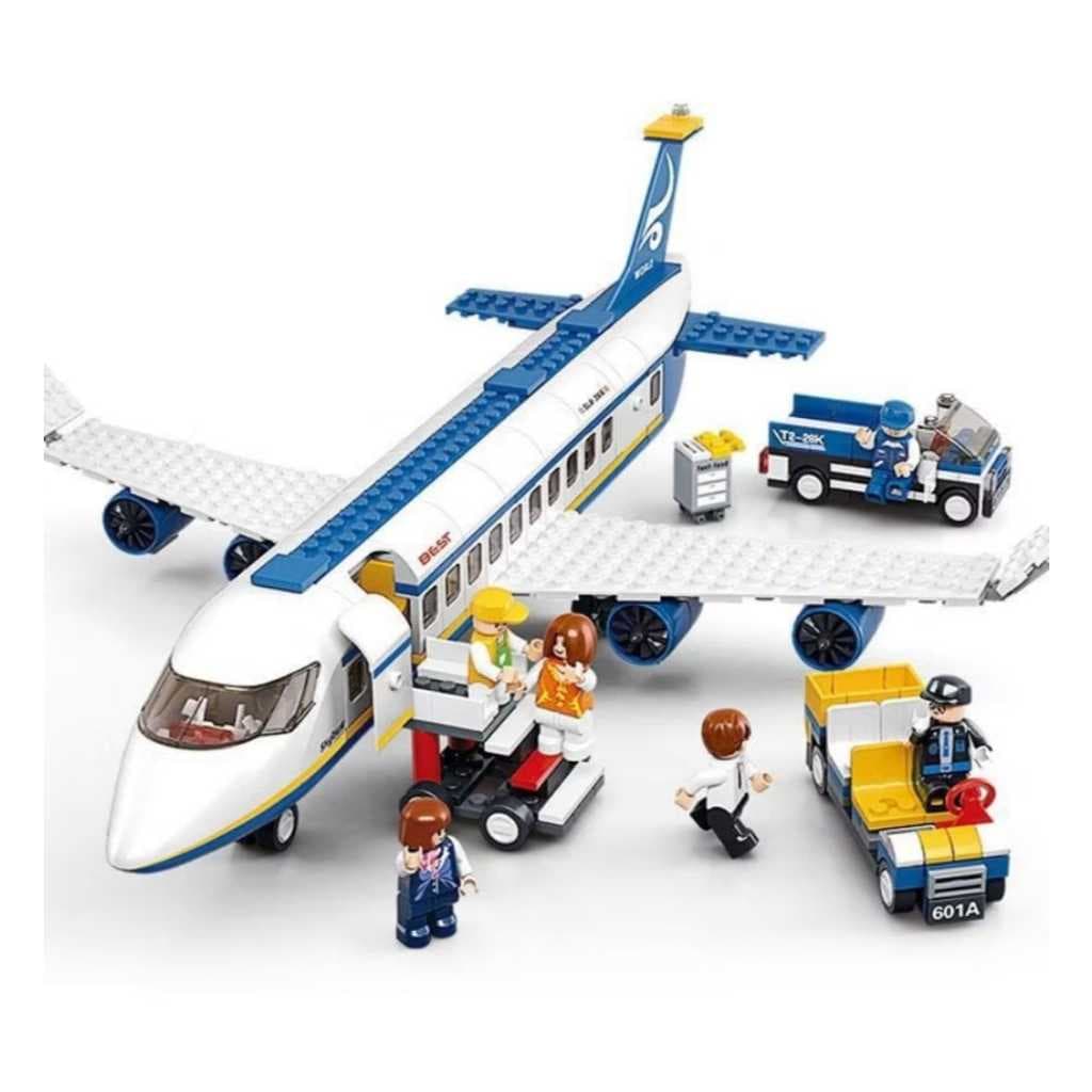 Compatível com Lego Aeronave Militar de combate Airbus aviao azul com 7 personagens -Já no Brasil