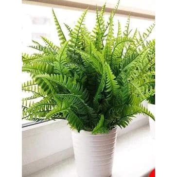 Arranjo De Planta Buquê Samambaia Artificial Folhagem Verde Para Decoração Com Vaso Branco circular