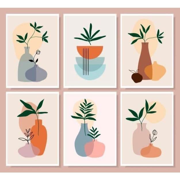 QUADRO DECORATIVO-JARRO TRANSPARENTE-6 PEÇAS-DECORAÇÃO-20X30