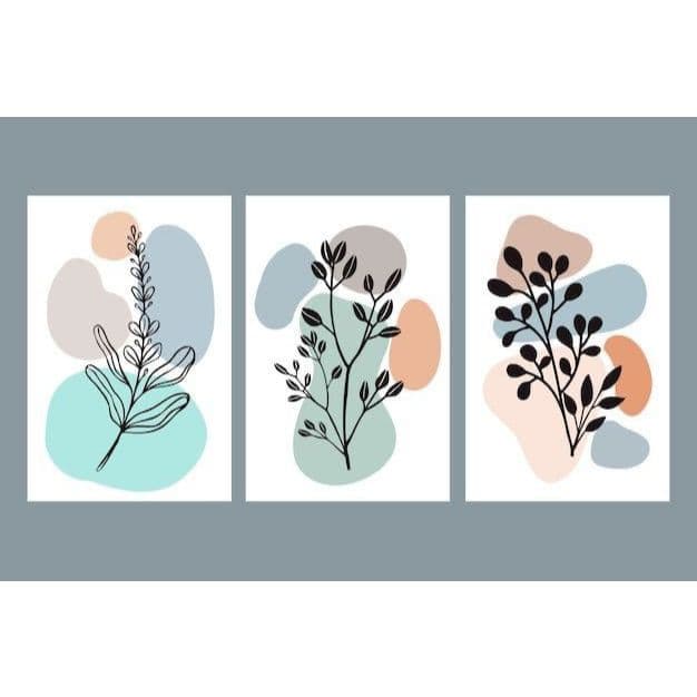 QUADROS DECORATIVOS-BOTANICO AZUL PASTEL-3 PEÇAS-DECORAÇÃO