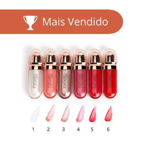 Lip Gloss Febella, Brilho, Hidratação, Cor, Leveza, Conforto, Pigmentação Intensa e Durabilidade