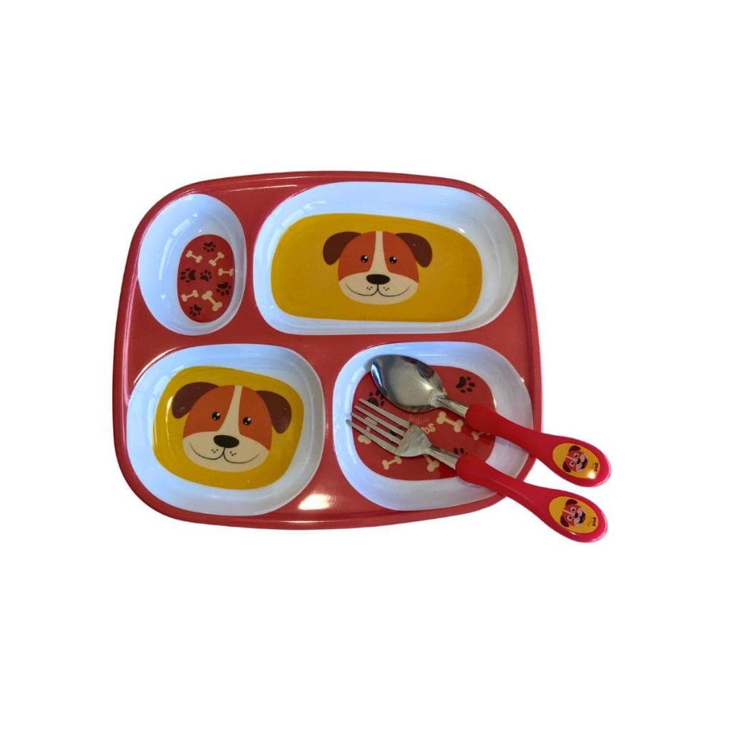 Kit Prato 4 Divisórias Infantil Com 2 Talheres Inox