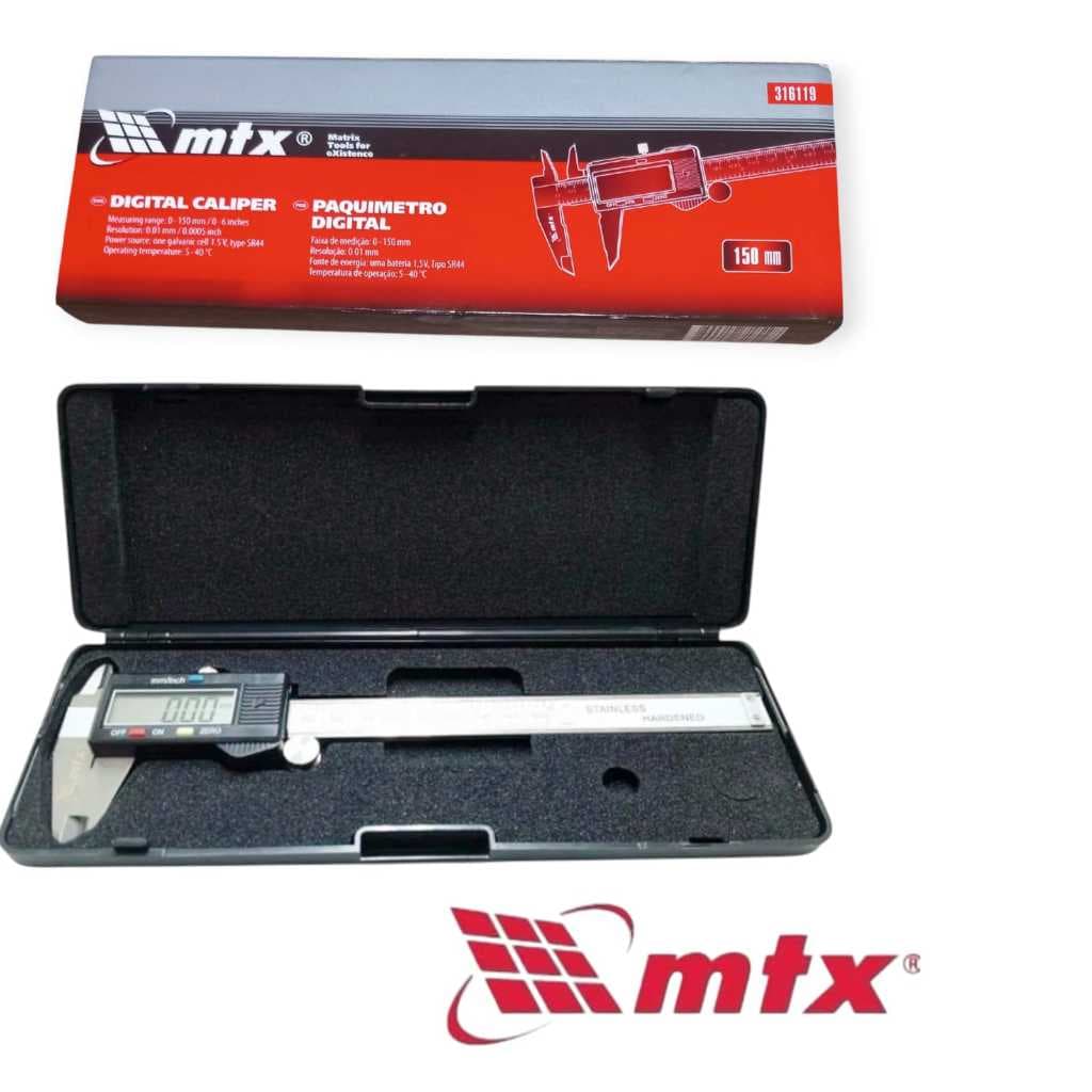 Paquímetro Profissional Digital MTX Aço Stainless Estojo e Bateria Reserva