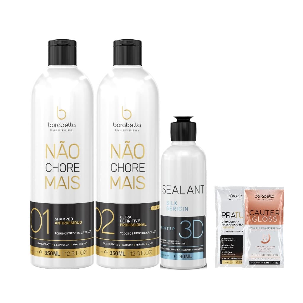 Borabella Não Chore Mais 19 Aminoacidos Profissional 350ml + Selagem 3d 90ml + Kit Saches