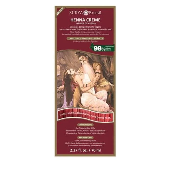 Louro Escuro Avermelhado Henna Creme Surya Brasil 70ml