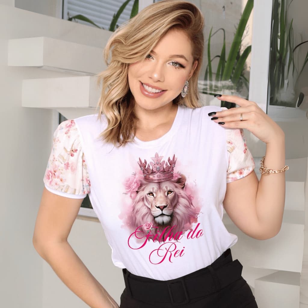 Camiseta T-shirt Feminina de Luxo Blusa Moda Evangélica Cristã - Filha do Rei