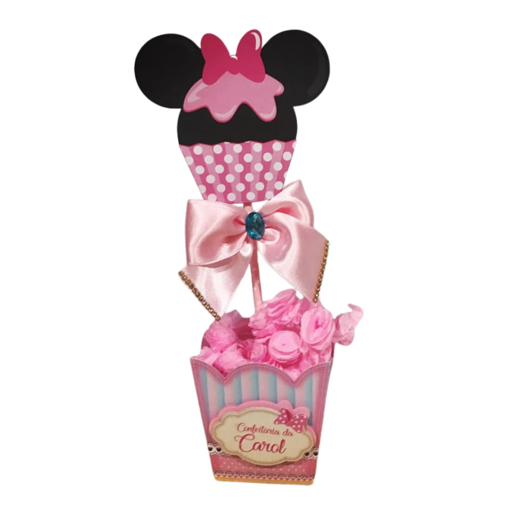 Kit Festa Centro de Mesa Minnie Confeiteira Cachepo Aninversário Caixinha Personalizadas