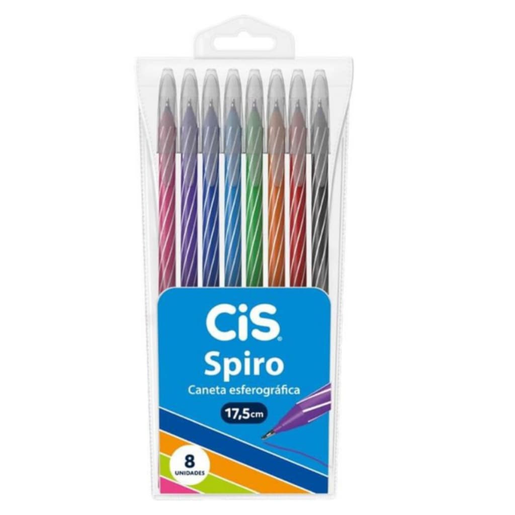 8 Caneta Spiro Esferográfica 0.7mm Colorida 1 De Cada Cor