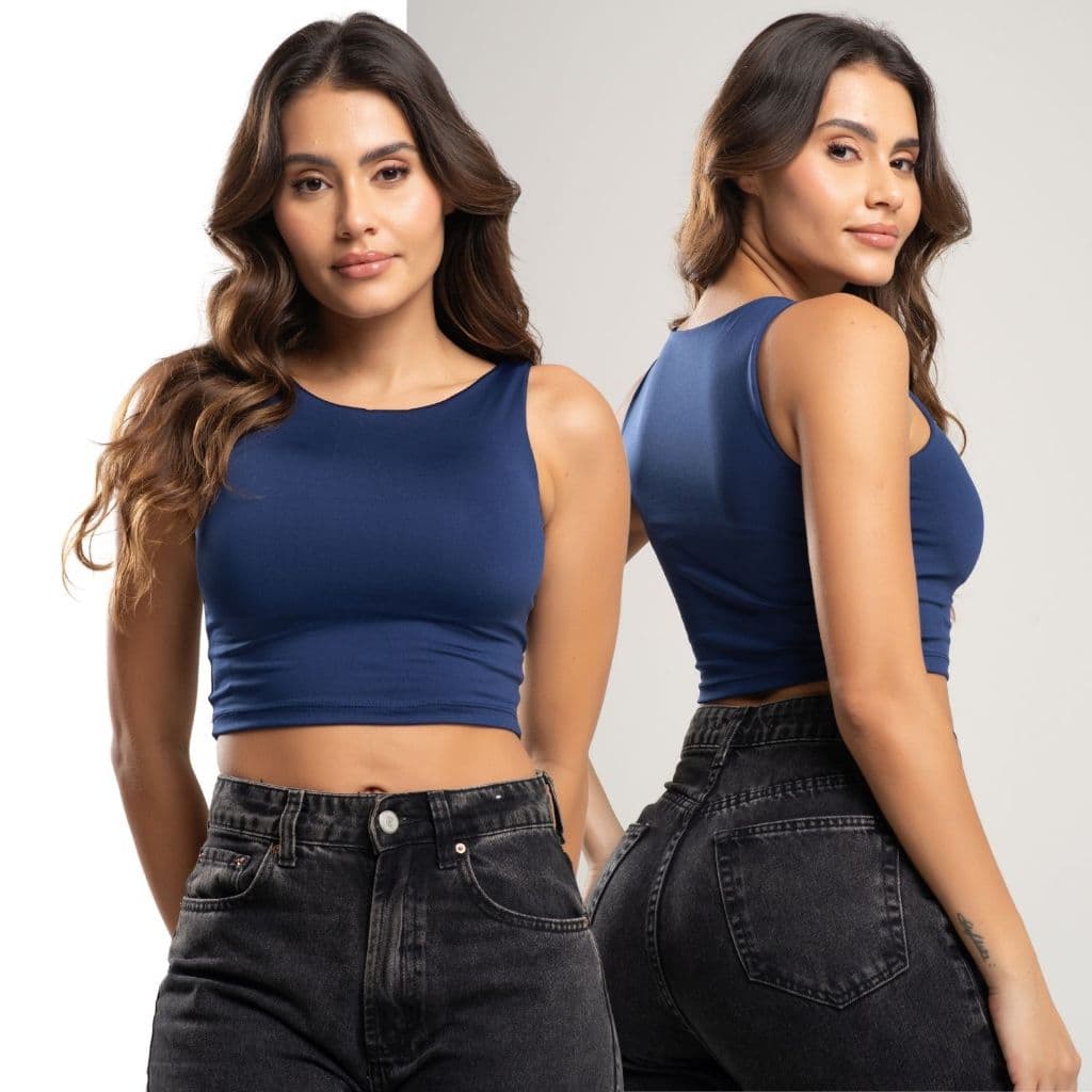Cropped Regata Feminina Frente Com Tecido Duplo Confortável Versátil Dia A Dia Elegante