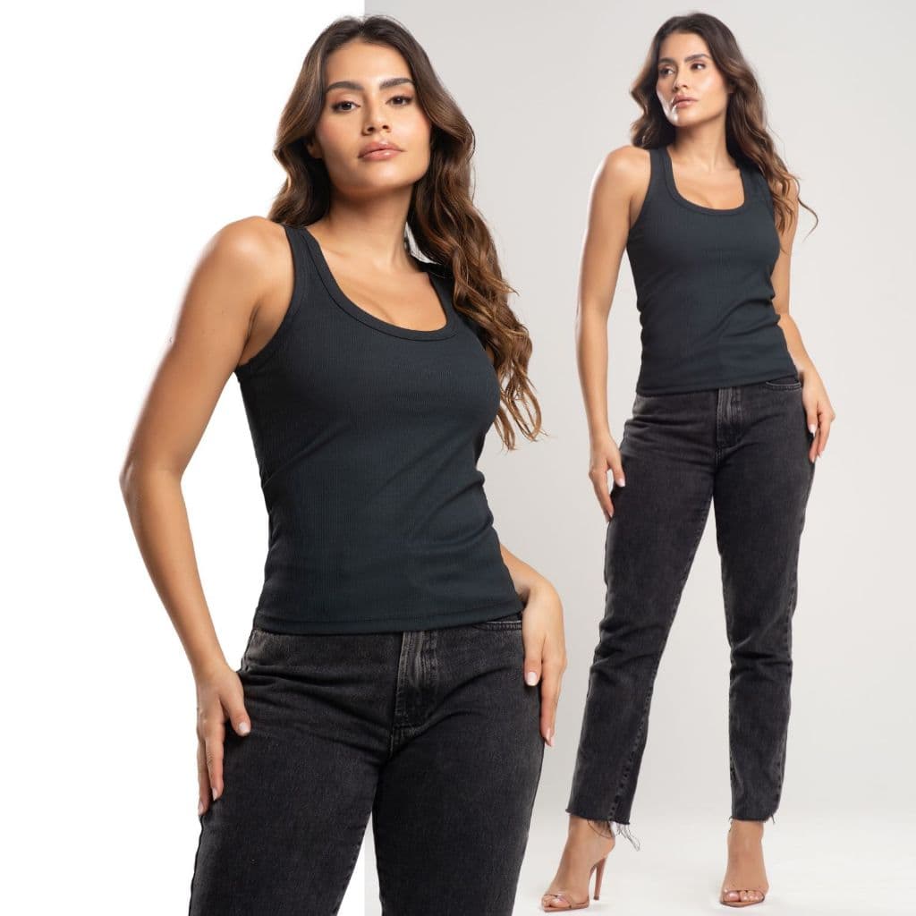 Regata Feminina Canelada Rib Confortável Versátil Dia a Dia Camiseta Blusa Caneladinha