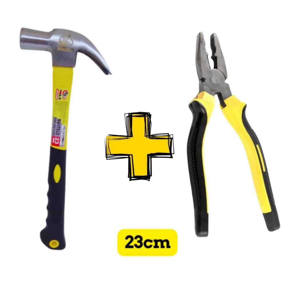 Kit Alicate Universal + Martelo 23m cabo emborrachado ou de madeira