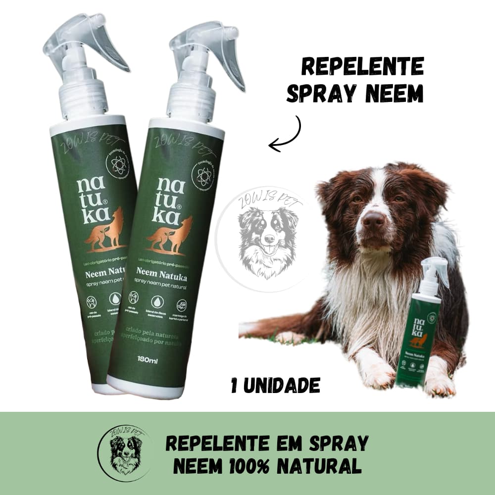 Spray Repelente Neem para Cães Proteção Para Passeio Hidratação e Nutrição dos Pelos - Natuka 180 ml