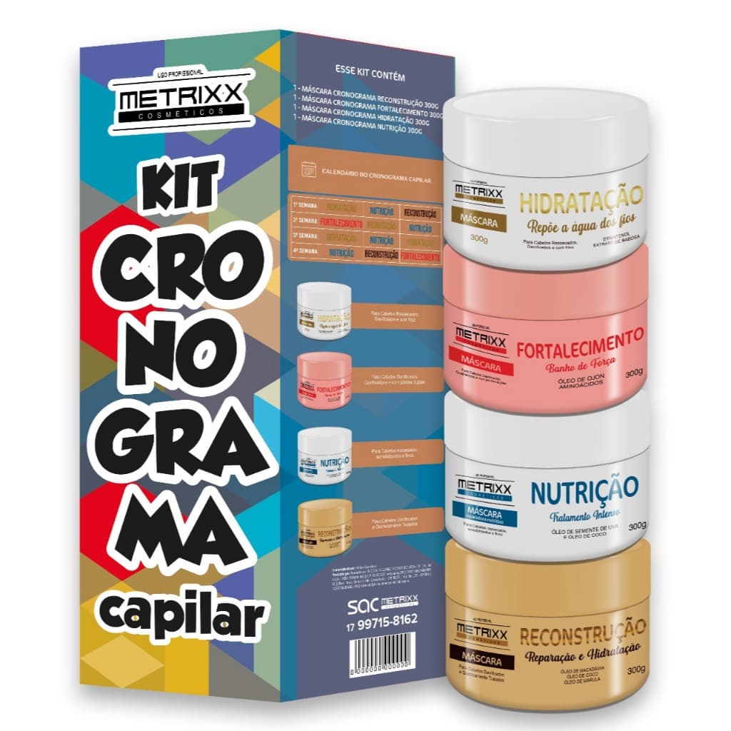 Kit Cronograma Capilar Completo Reconstrução Hidratação Profissional Cosmeticos