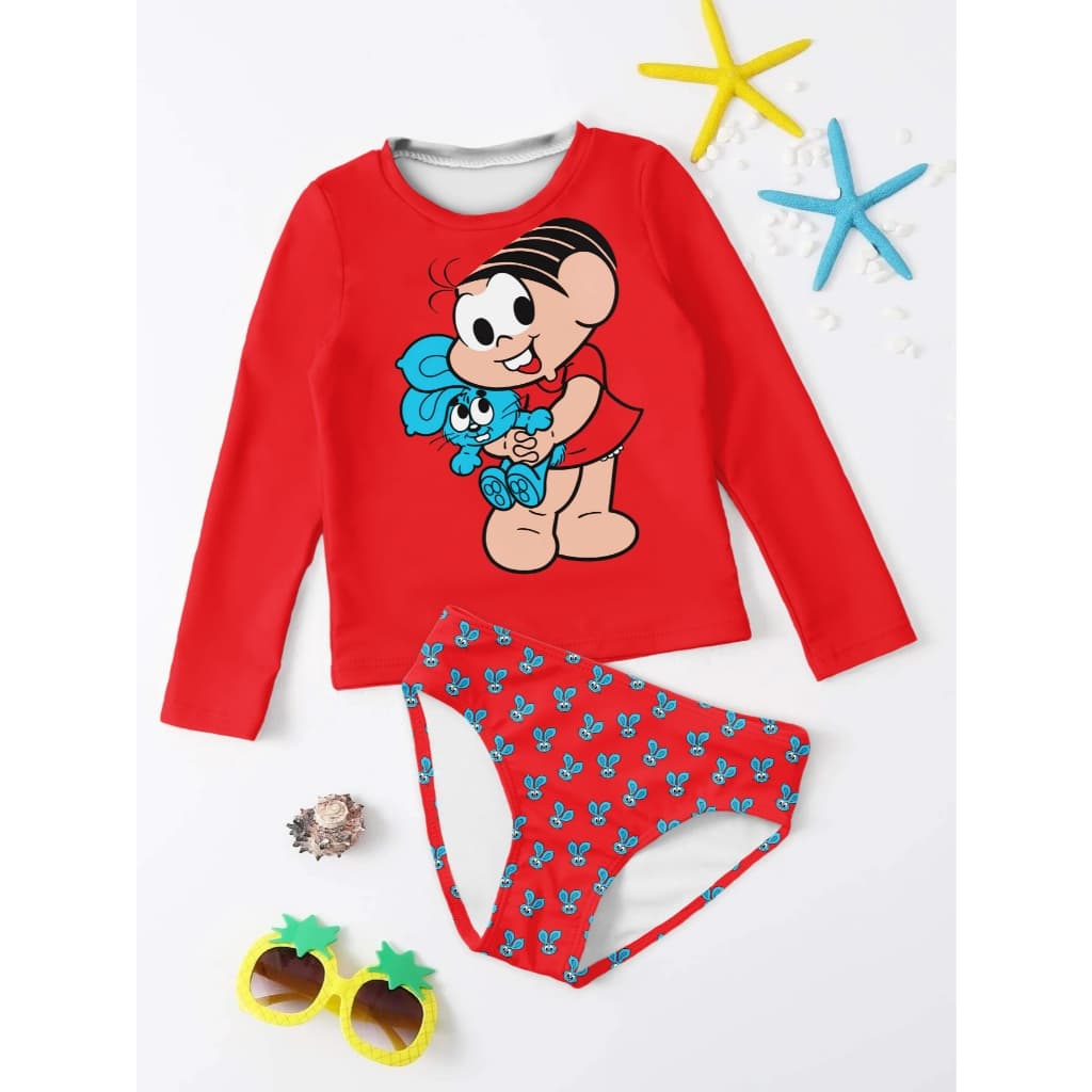 Kit Uv Feminino Infantil (camisa De Proteção + Biquíni) Personagem Menina coelhinhos