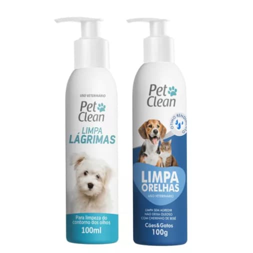 Kit Pet Clean Limpador Limpa Orelha para Cachorro + limpador Limpa Lágrima Cachorro e Gato 100 ml