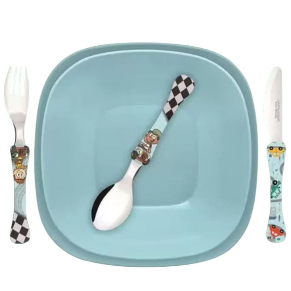 Kit Talher e prato infantil Chaves Colher Garfo Faca inox Unicornio Disney