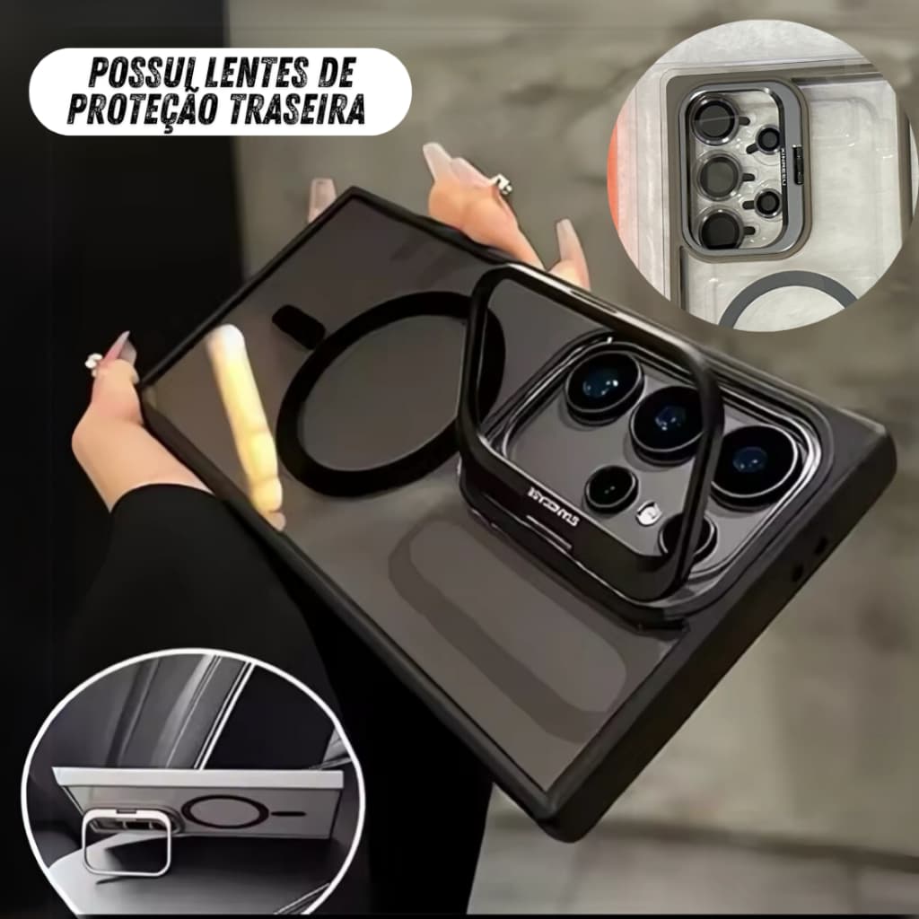 Capa Capinha Magnética indução lentes protetoras suporte c/ S25 Ultra S24 S23 S24fe S23fe Ultra Plus
