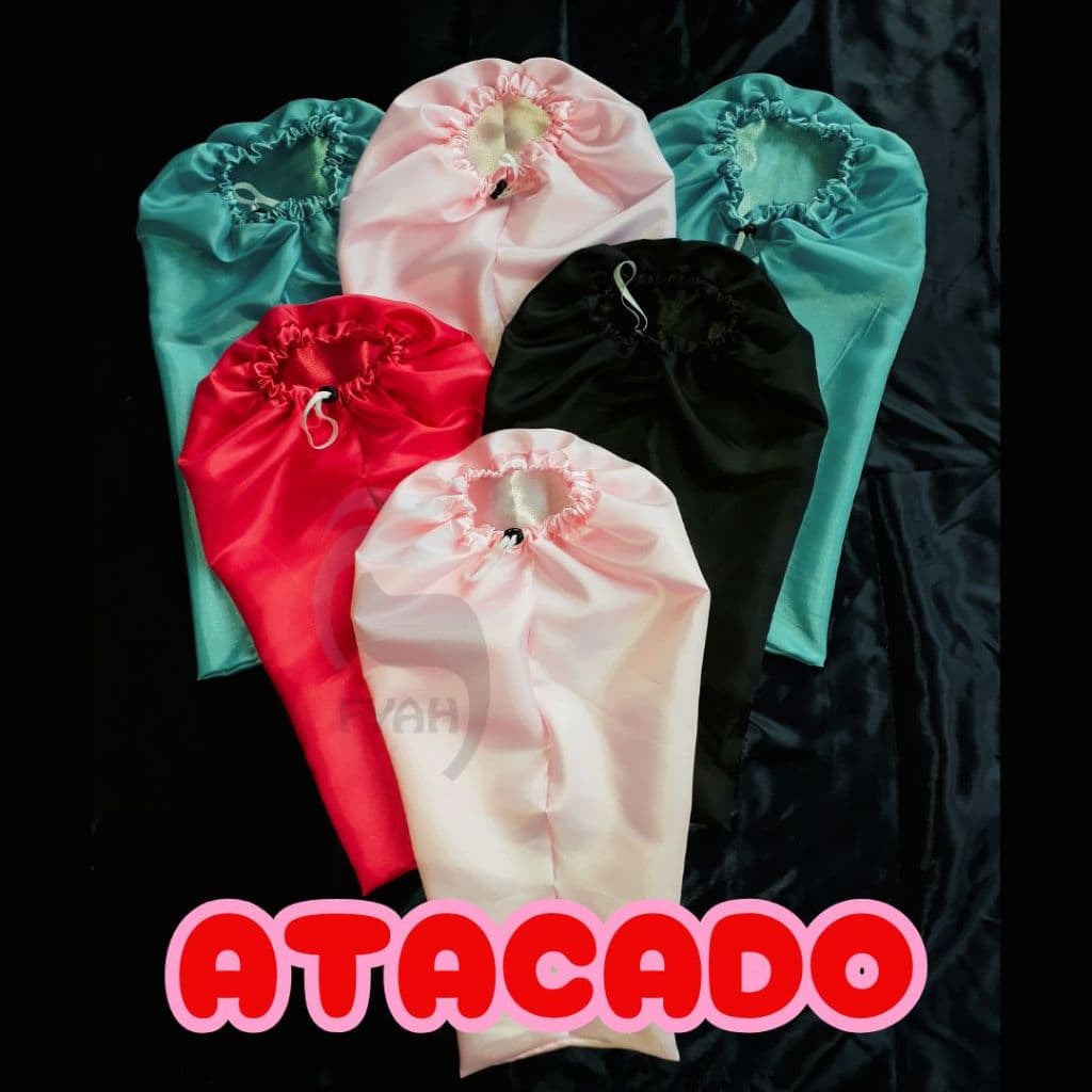 Kit Atacado Combo 6 Touca de Cetim Jumbo Longa Grande Dreads Tranças Dupla Face com Regulador