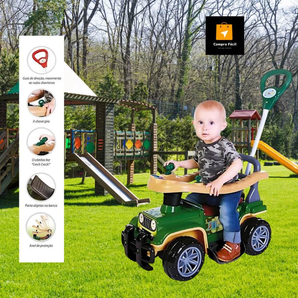 Carrinho de Passeio Infantil Jip Jip com Empurrador Andador Quadriciclo para Crianças Bebê Maral
