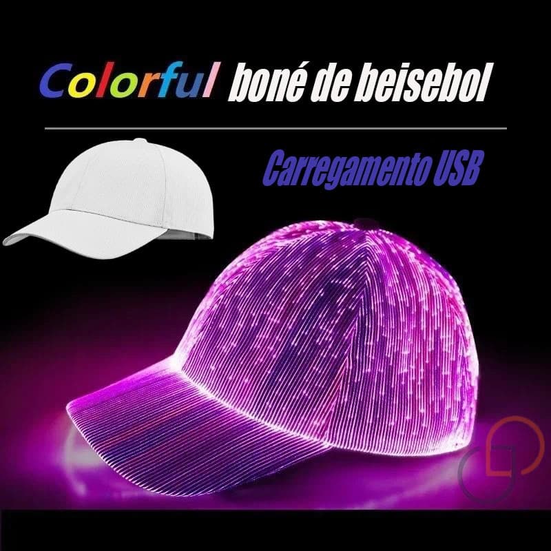 Boné Luminoso Novo Fibra Óptica Respirável Led Brilha no Escuro Lançamento