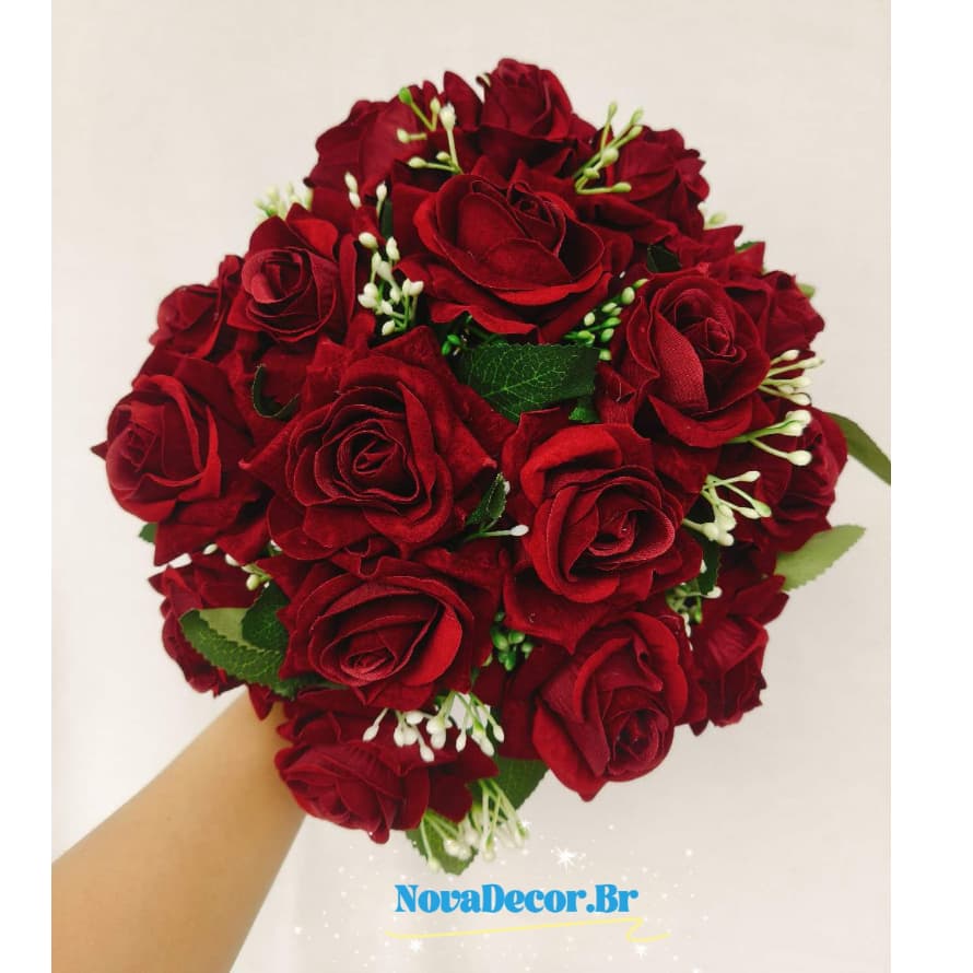 Buque de Rosas Veludo com 15 flores flor artificial P/ Decoração Casamento, Arranjos, Decorar Festa, Buque de noiva