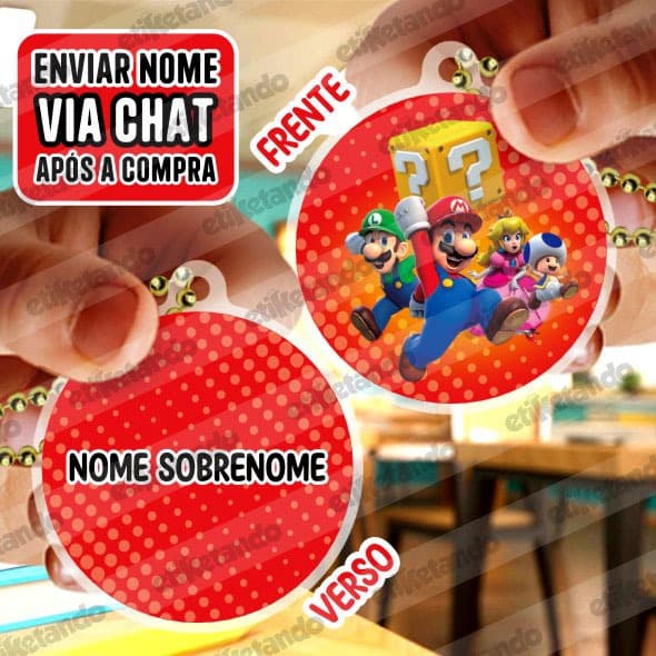 Chaveiro Escolar 40x40mm com 04 und Personalizado com Nome e Personagem