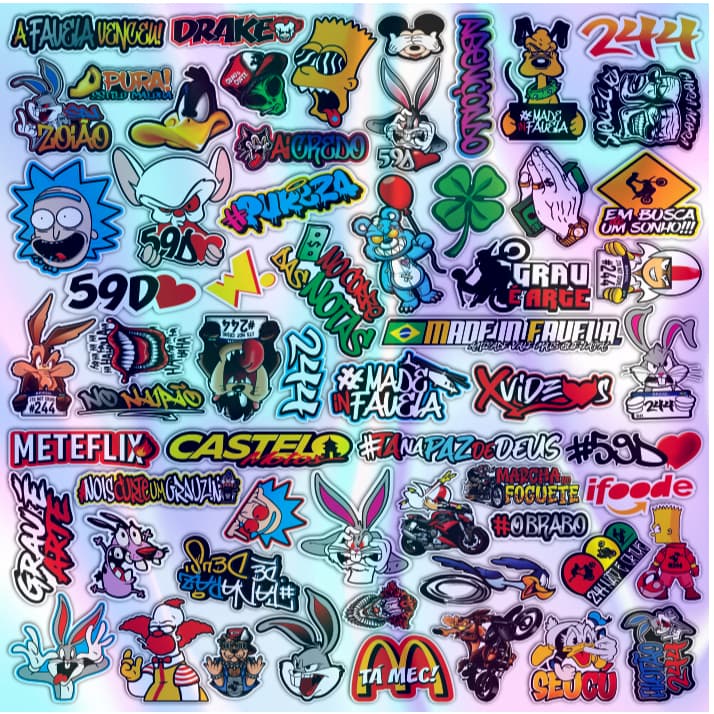 Cartela de adesivos holográficos 61 unidades - para Bike Carro Moto Capacete impreshow MHL01