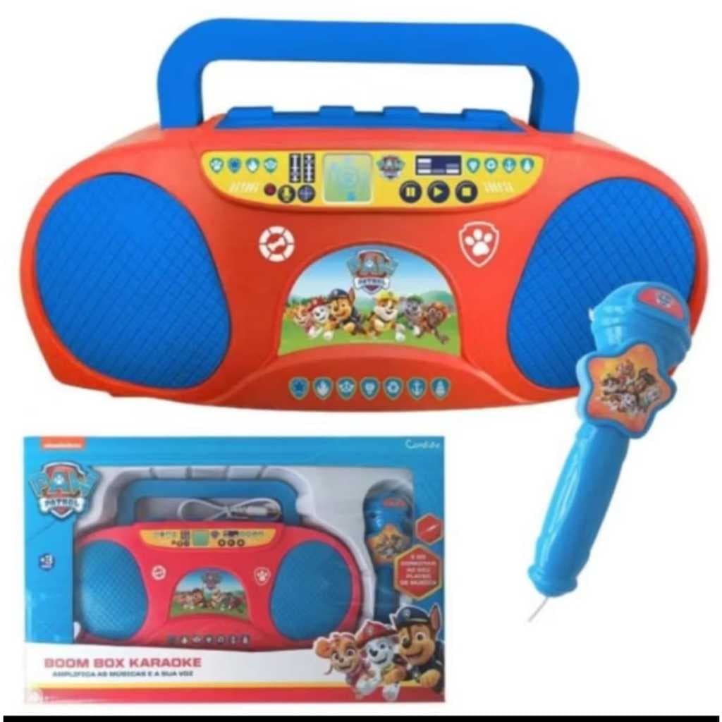 Karaokê Boombox brinquedo musical patrulha canina microfone minnie harry potter frozen homem aranha