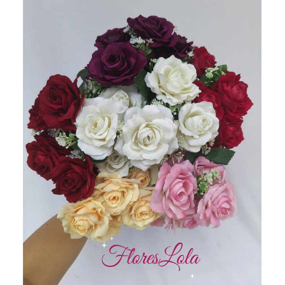 Buquê de Rosa Veludo flor com 7 flor artificial P/ Decoração Casamento, Arranjos, Decorar Festas e casa