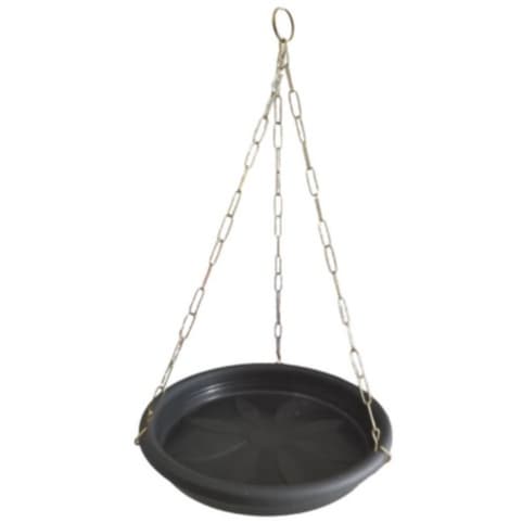 kit 2 pratos pretos grandes 24,5 cm com corrente aço 45cm para vasos plantas