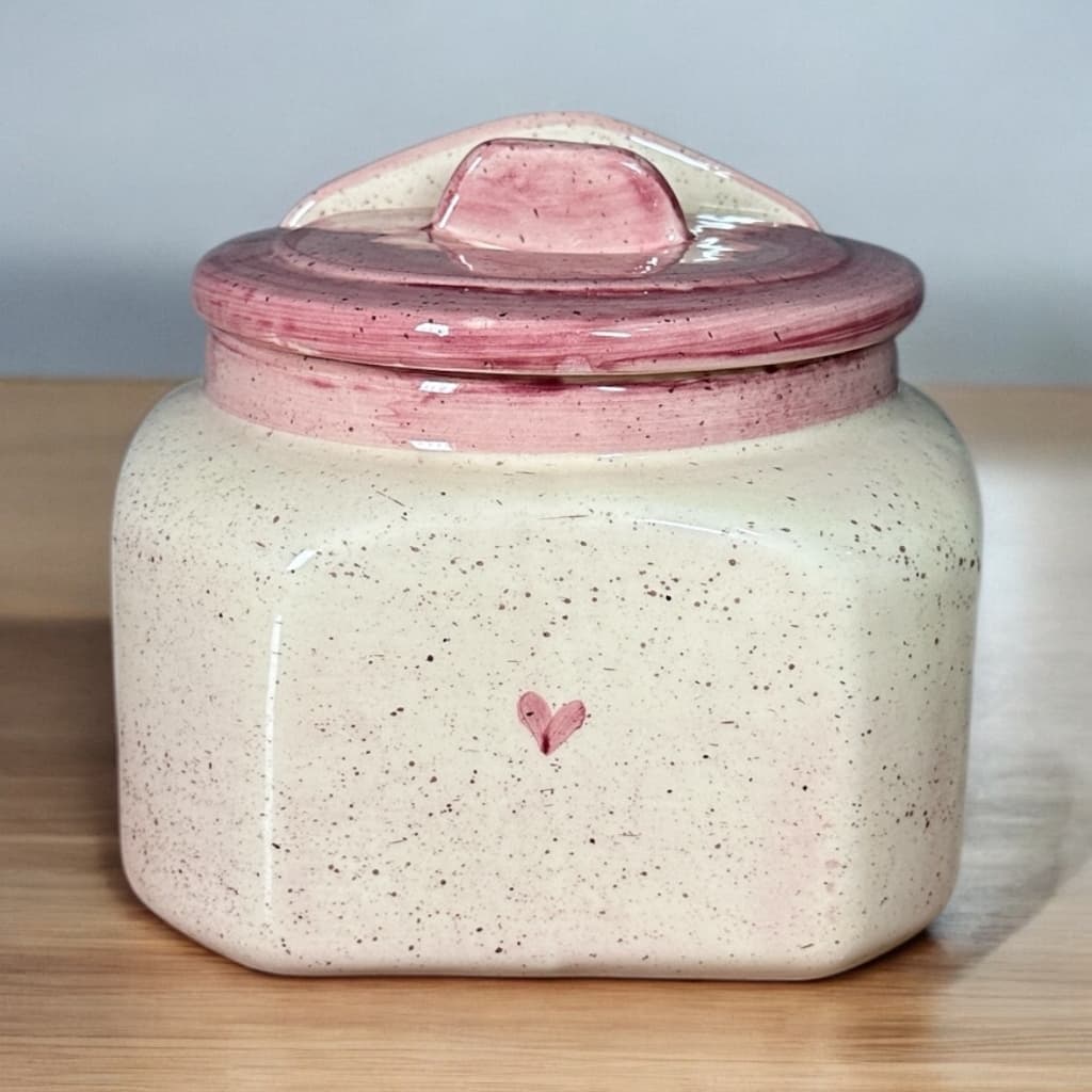 Saleiro Grande  Rosa com Coração Pintado á Mão 1kg Feito em Cerâmica