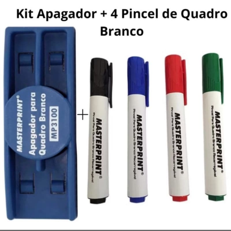kit 4 Pincel Para Quadro Branco Mais Apagador De Quadro Branco Escolar Escritorio e Quadro de Avisos