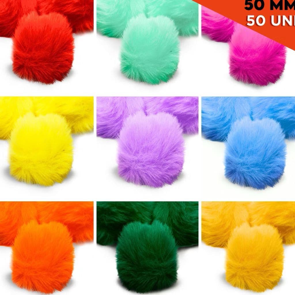 Pompom Pelúcia 50Mm - Pacote Com 50 Unidades - Diversas Cores