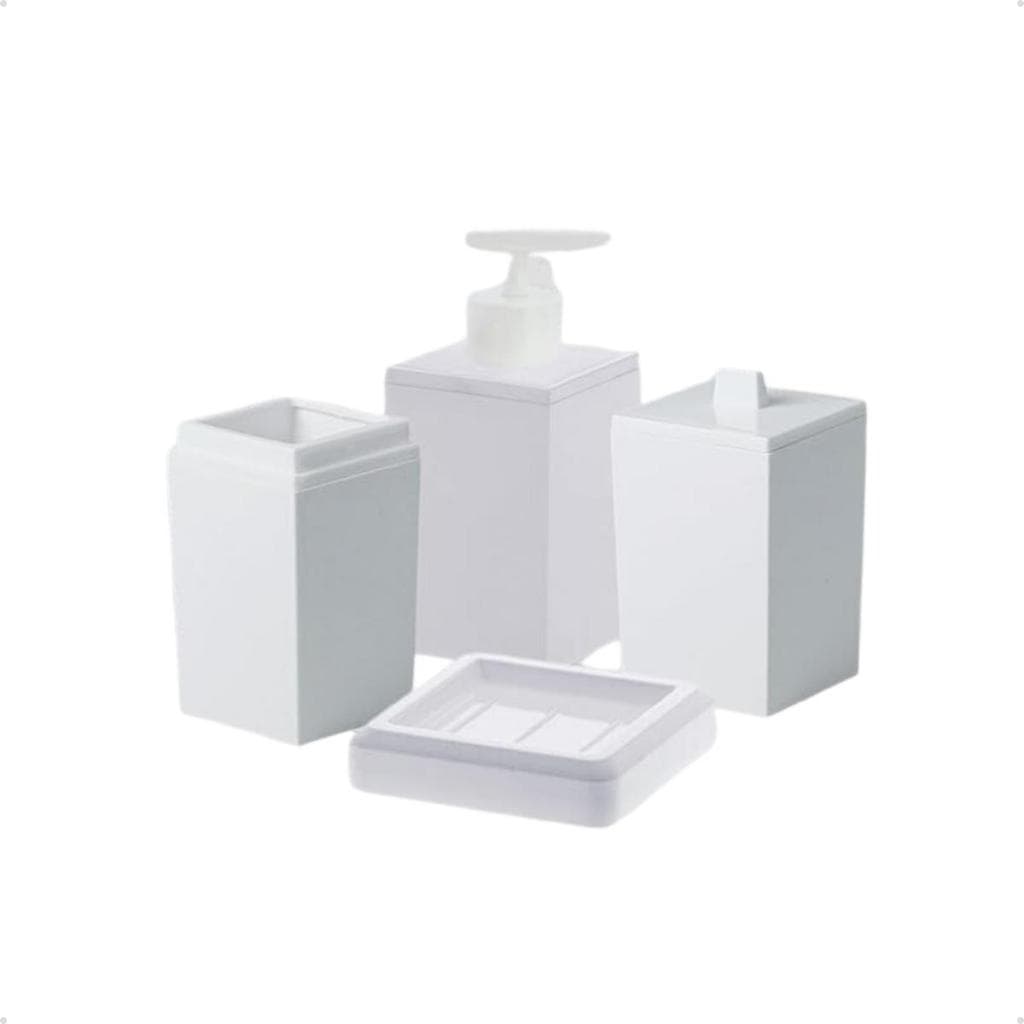 Kit Conjunto Banheiro Lavabo Luxo 4 Peças Porta Sabonete Líquido Cotonete Algodão