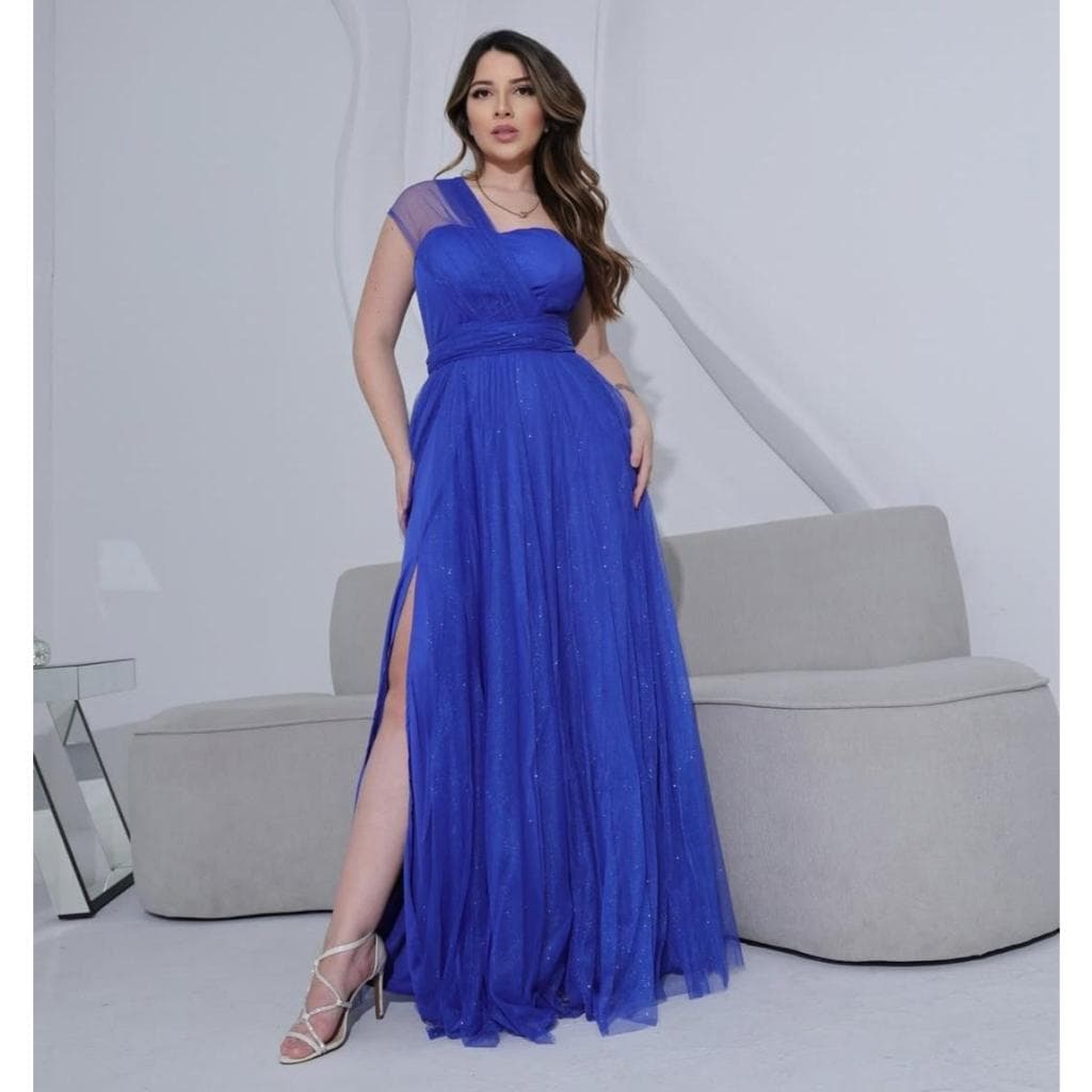 Vestido Longo De Festa Multi Formas De Tule Com Brilho Casamento Formatura