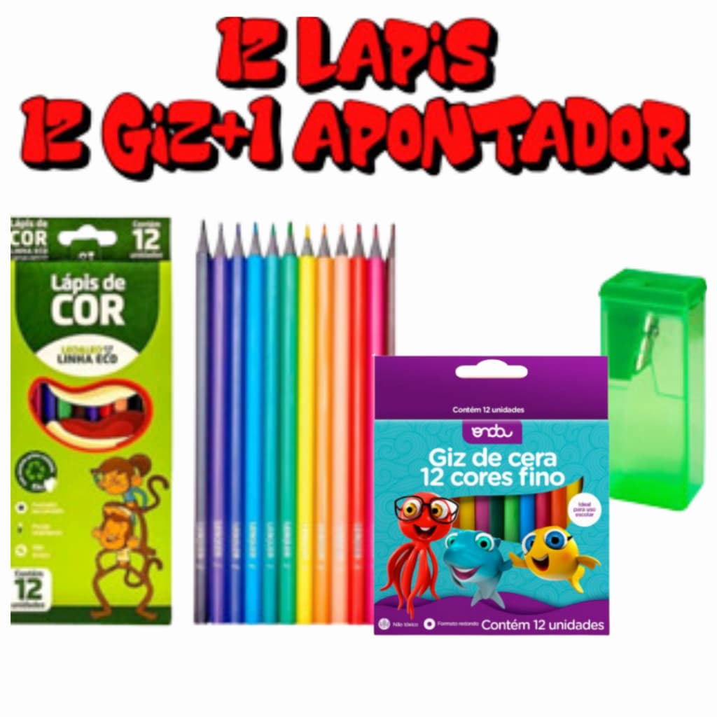kit lapis 12 cores,giz 12 cores 1 apontador-leoleo