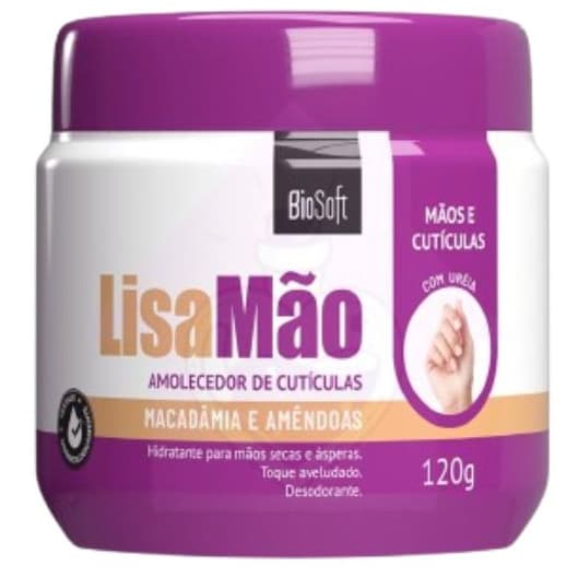 creme hidratante  amolecedor de cuticulas 120g Biosoft mãos e cutículas com ureia, macadâmia e amêndoas