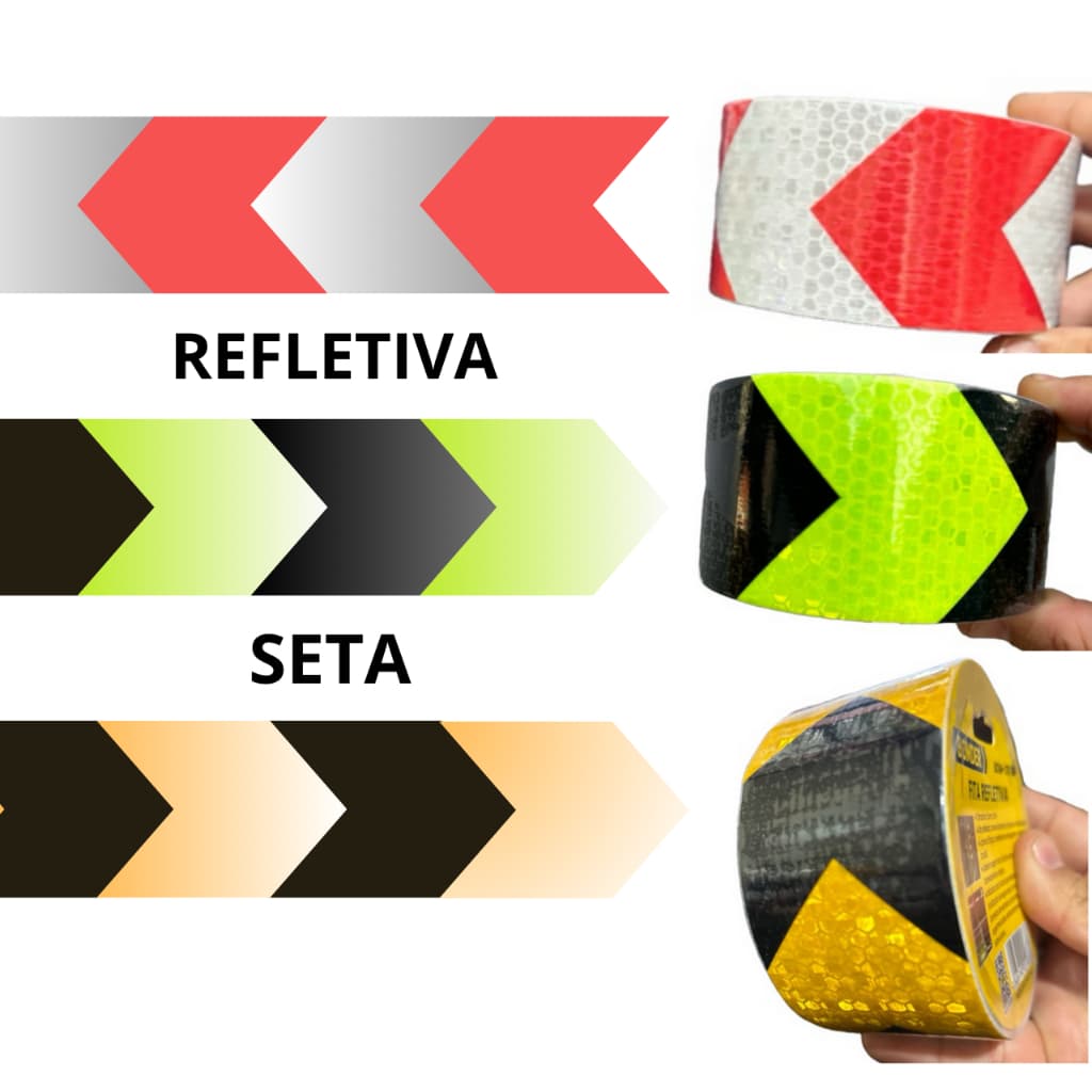 Fita adesiva refletiva sinalização seta parachoque carretinha faixa reboque segurança carro caminhão