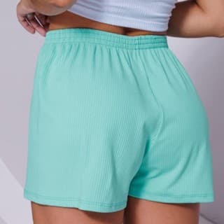 Short Básico Canelado Feminino Verde Água e Preto