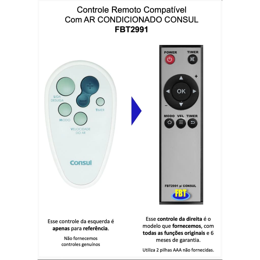 Controle Compatível Com Ar Condicionado CONSUL FBT2991