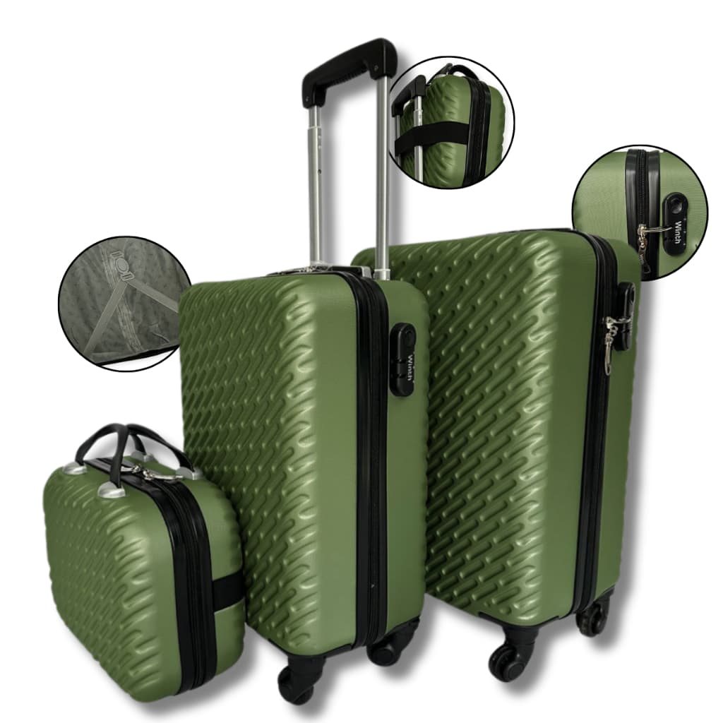 Conjunto de Malas de Viagem 4 Rodinhas Reforçadas e Cadeado 3 Peças: Mala de Mão, Média e Grande