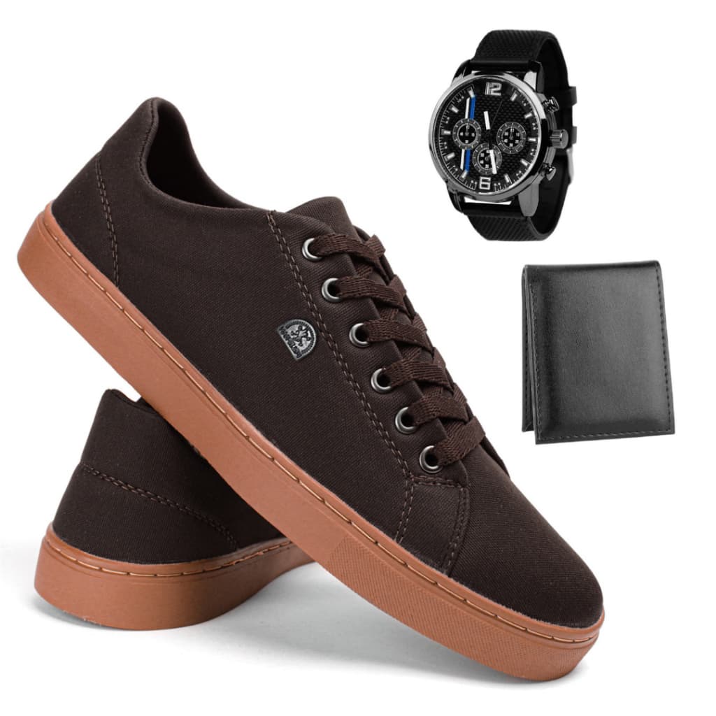 Sapatenis Masculino Confortavel Street wear Com Sola Costurada + CARTEIRA + RELÓGIO