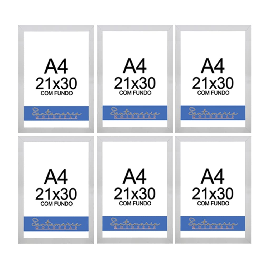Kit 06 Molduras A4 Certificado Diploma Quadro Foto Sem Vidro Branco