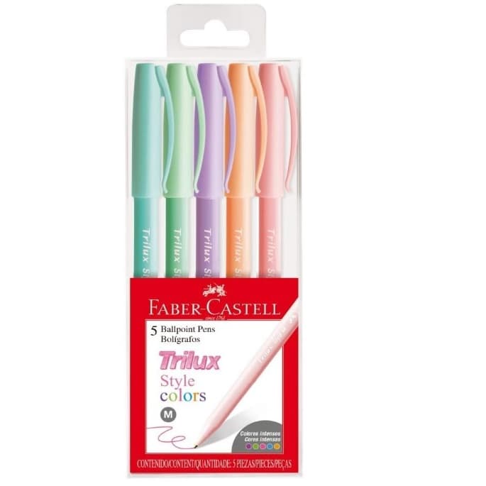 Caneta Faber Castell Trilux Style Colors 5 cores Pastel