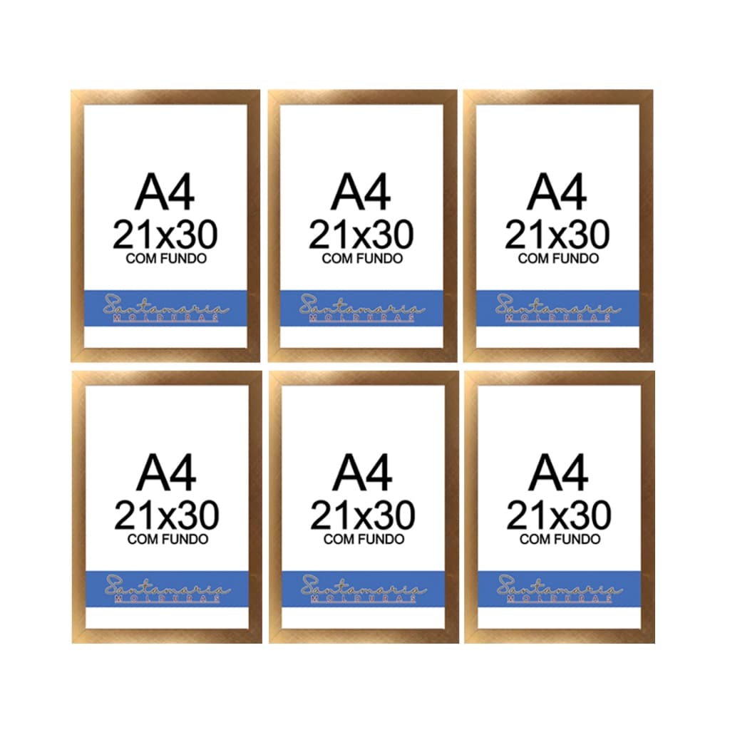 Kit 06 Molduras A4 Certificado Diploma Quadro Foto Sem Vidro Dourado