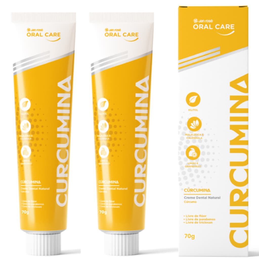 Kit 2 Pasta De Dente Creme Dental Tira Mau Hálito 70g 2 Em 1 Original Curcumina Cúrcuma