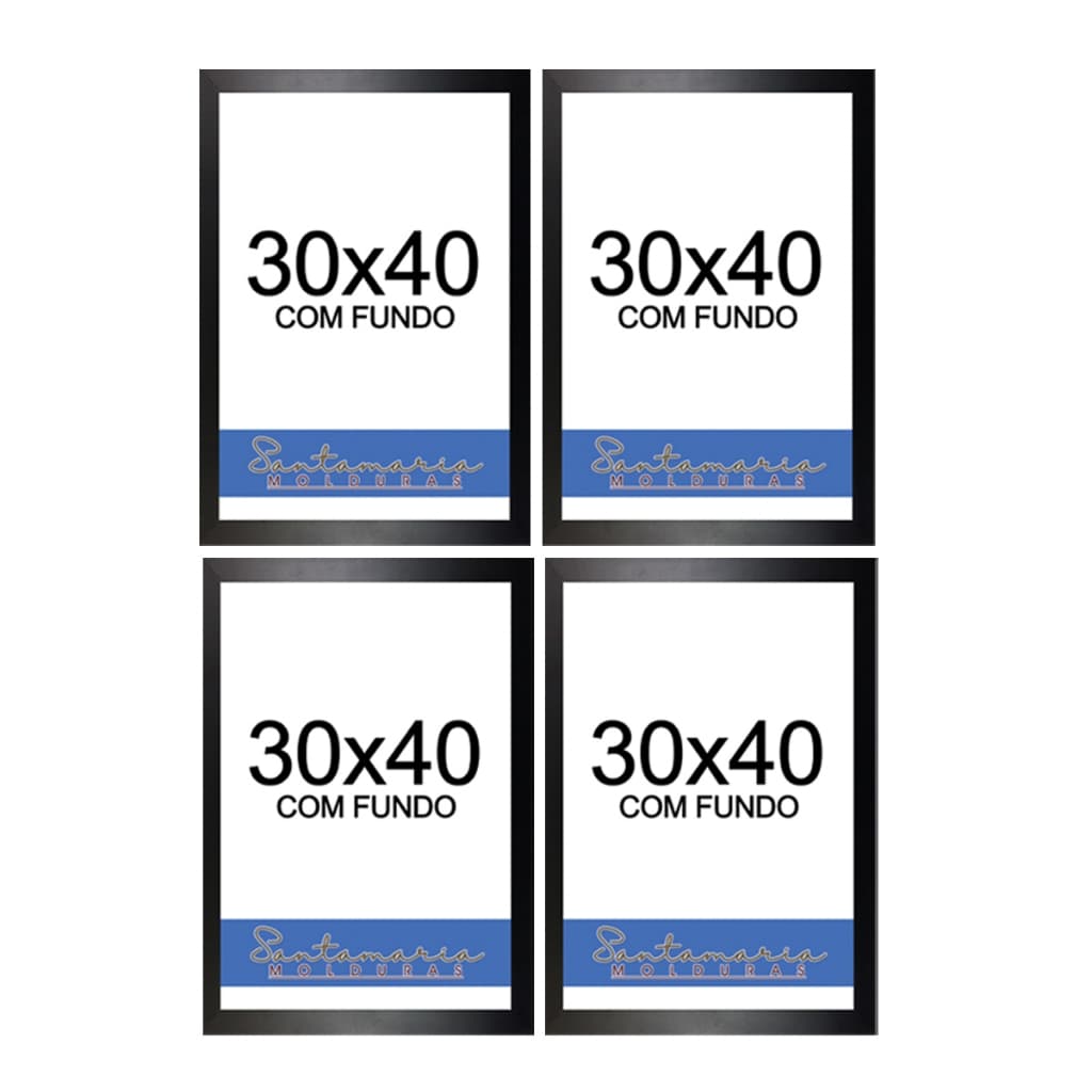 Kit 4 Molduras 30x40 Quadro Foto Painel Decoração Sem Vidro Preto