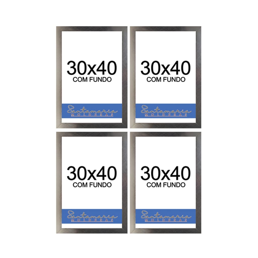 Kit 4 Molduras 30x40 Quadro Foto Painel Decoração Sem Vidro Prateado