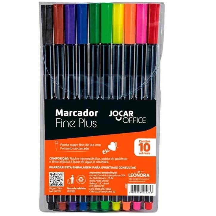 Caneta Marcador Jocar Fine Plus 10 Cores